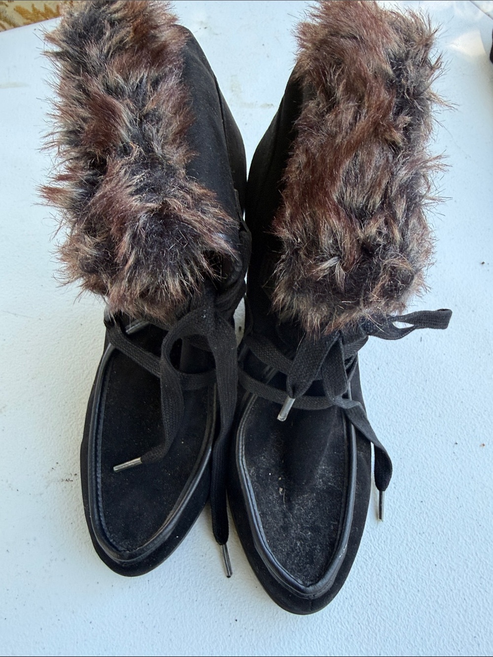 Black Faux-Fur Trim Women's Winter Boots